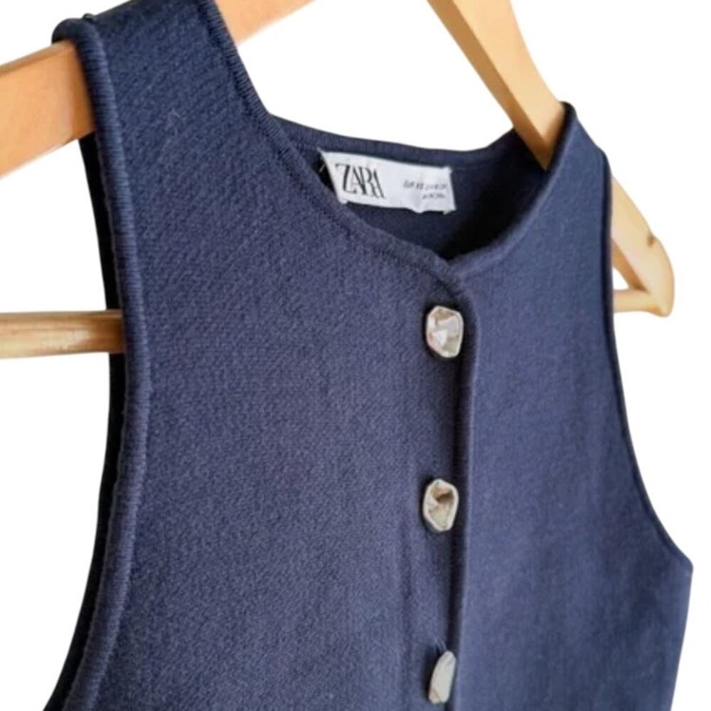Zara Navy Blue Asymmetrical Silver Button Up Vest Tank Top Crop Size M NEW Tags - Picture 8 of 12